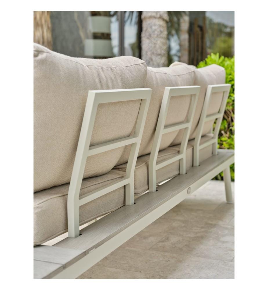 Set di mobili da giardino angolari OSAKA 5 posti in alluminio grigio effetto legno - BIANCO