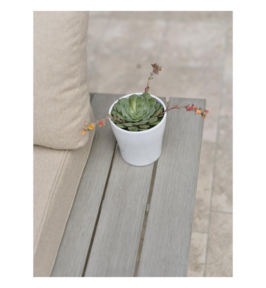 Set di mobili da giardino angolari OSAKA 5 posti in alluminio grigio effetto legno - BIANCO