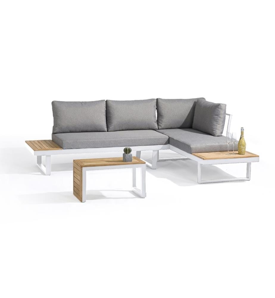 Set di mobili da giardino modulari TOKYO a 4 posti in alluminio e legno di acacia - BIANCO