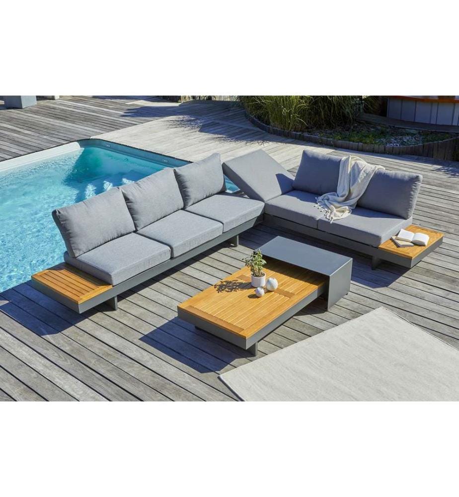VANUATU Set di mobili da giardino angolari a 6 posti in alluminio e legno di acacia - GRIGIO ANTRACITE