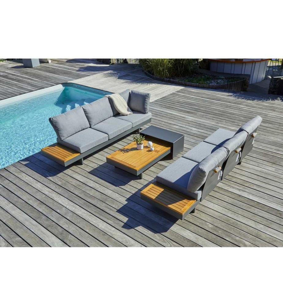 VANUATU Set di mobili da giardino angolari a 6 posti in alluminio e legno di acacia - GRIGIO ANTRACITE