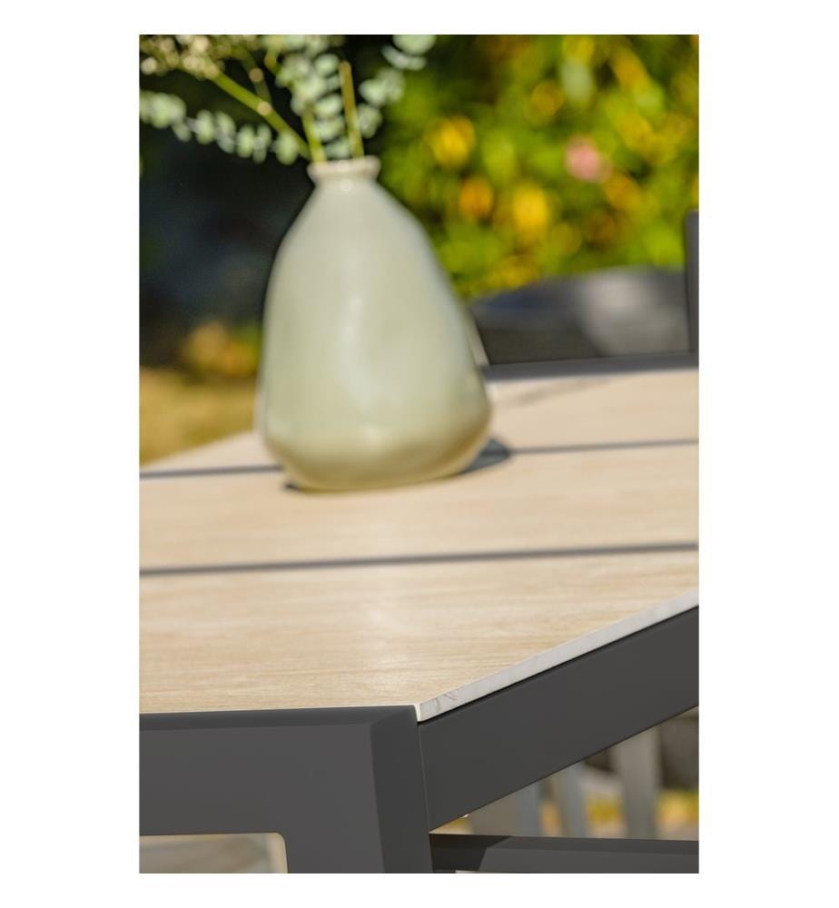 Tavolo da giardino VENISE (195x90 cm) in alluminio e ceramica - GRIGIO ANTRACITE