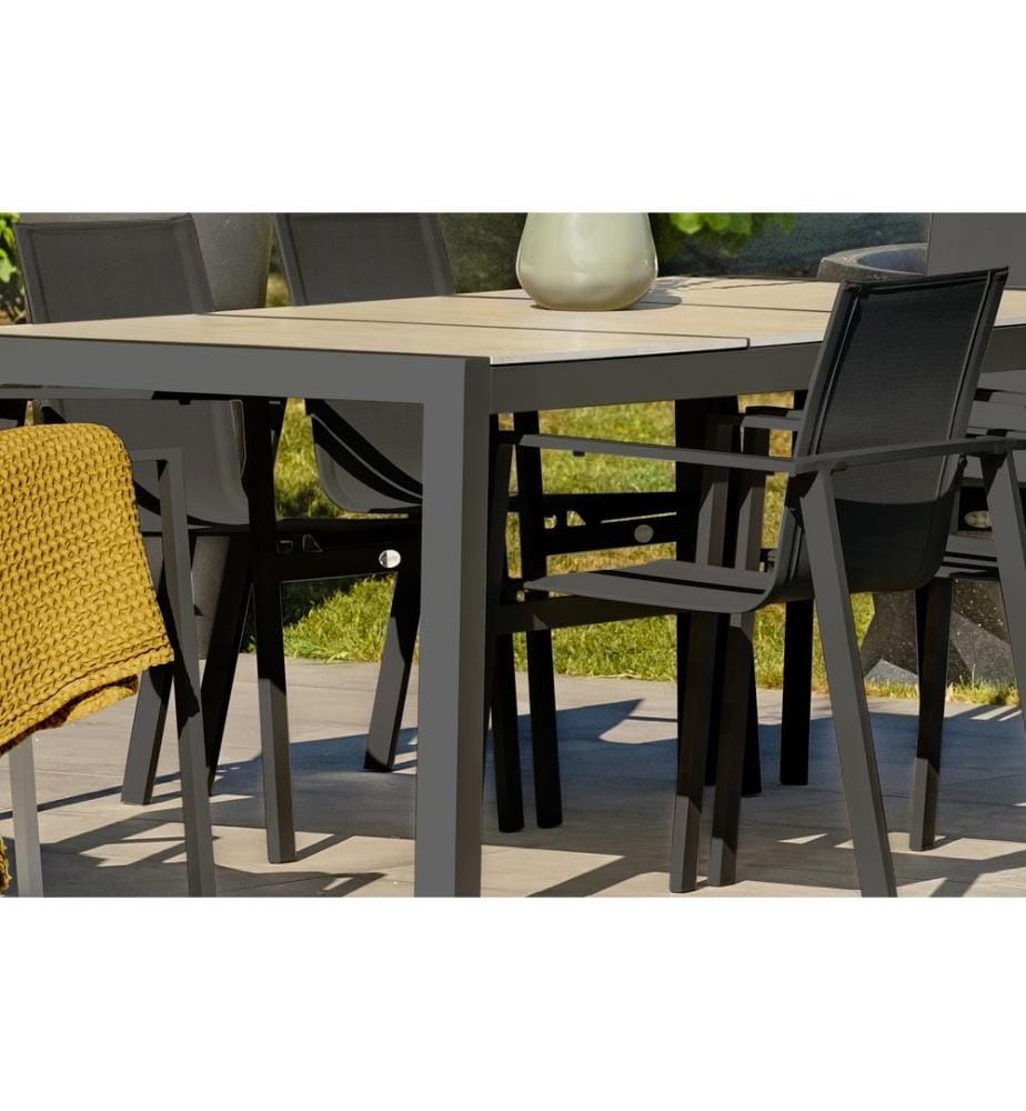 Tavolo da giardino VENISE (195x90 cm) in alluminio e ceramica - GRIGIO ANTRACITE