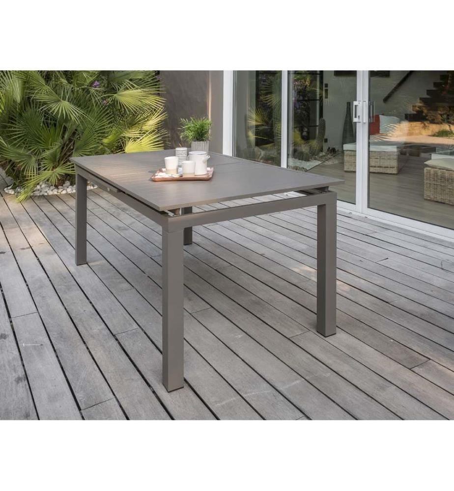 Tavolo da giardino ZAHARA (180/240x100 cm) in alluminio con prolunga automatica - TAUPE