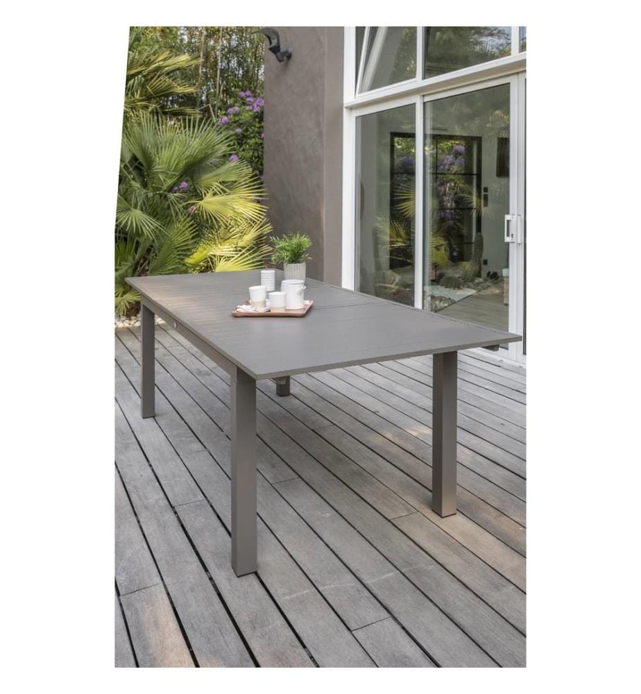 Tavolo da giardino ZAHARA (180/240x100 cm) in alluminio con prolunga automatica - TAUPE