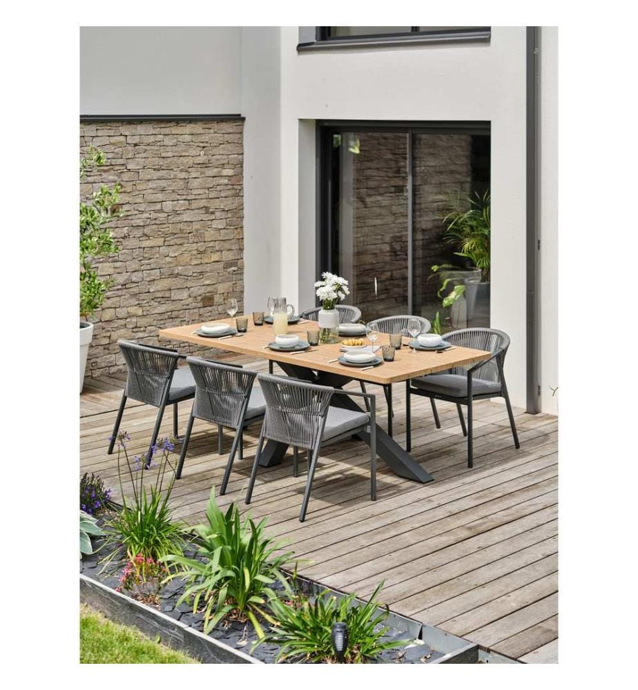 Tavolo da giardino con piano in legno - Poltrona da giardino con cuscino sfoderabile - Grigio antracite