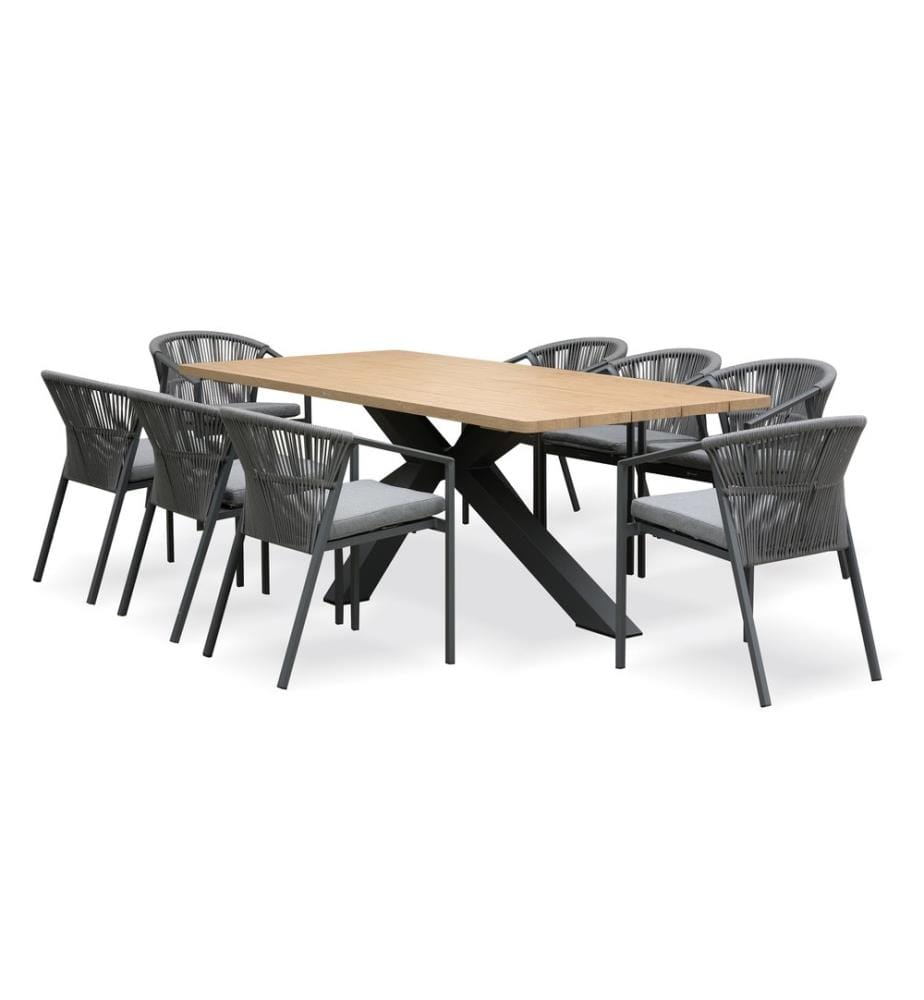Tavolo da giardino con piano in legno - Poltrona da giardino con cuscino sfoderabile - Grigio antracite
