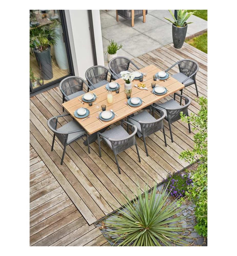 Tavolo da giardino con piano in legno - Poltrona da giardino con cuscino sfoderabile - Grigio antracite