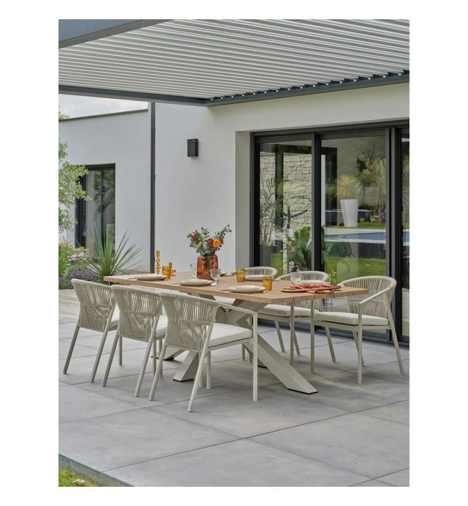 Tavolo da giardino con piano in legno - Poltrona da giardino con cuscino sfoderabile - Grège