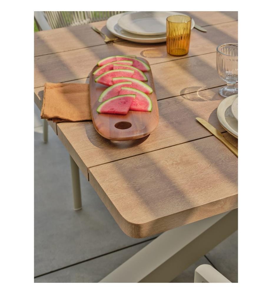 Tavolo da giardino con piano in legno - Poltrona da giardino con cuscino sfoderabile - Grège