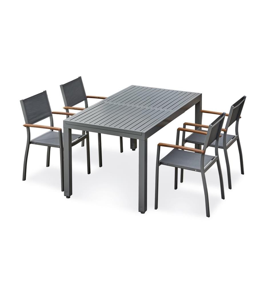 Tavolo allungabile - Poltrona da giardino impilabile con braccioli in legno di acacia - Grigio antracite