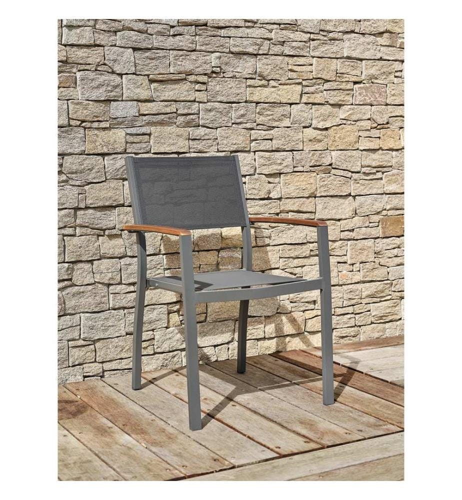 Tavolo allungabile - Poltrona da giardino impilabile con braccioli in legno di acacia - Grigio antracite