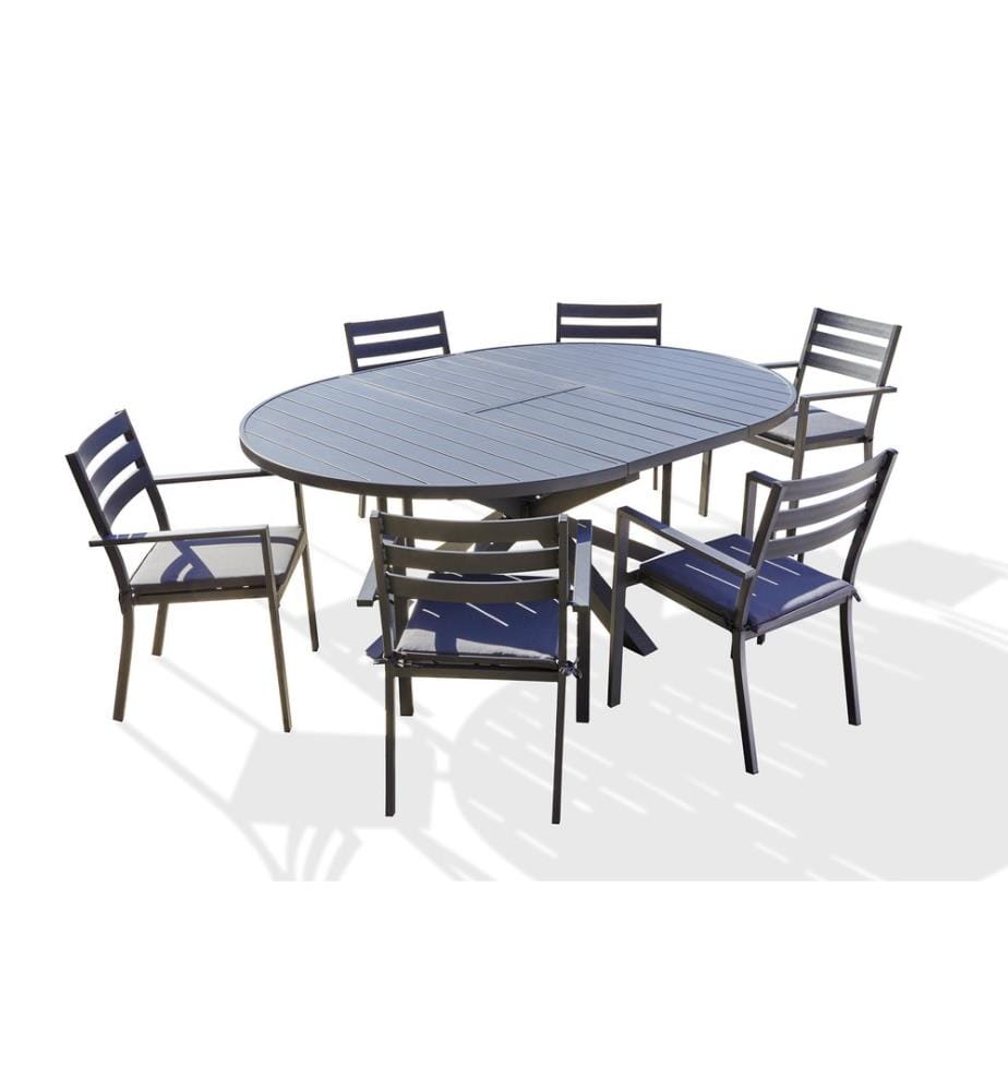 Set di tavoli da giardino PELOSA (145/199X145 cm) in alluminio con estensione a farfalla e 6 poltrone impilabili PELOSA - GRIGIO ANTRACITE