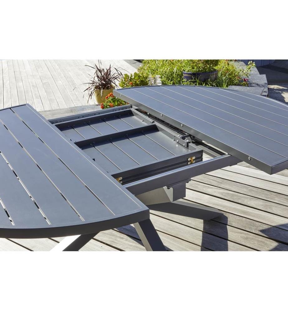 Set di tavoli da giardino PELOSA (145/199X145 cm) in alluminio con estensione a farfalla e 6 poltrone impilabili PELOSA - GRIGIO ANTRACITE