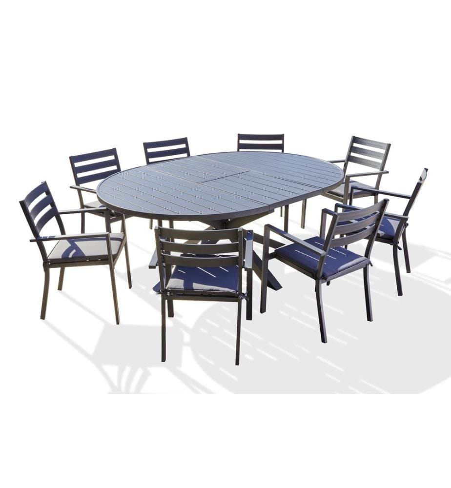 Set di tavoli da giardino PELOSA (145/199X145 cm) in alluminio con estensione a farfalla e 8 poltrone impilabili PELOSA - GRIGIO ANTRACITE