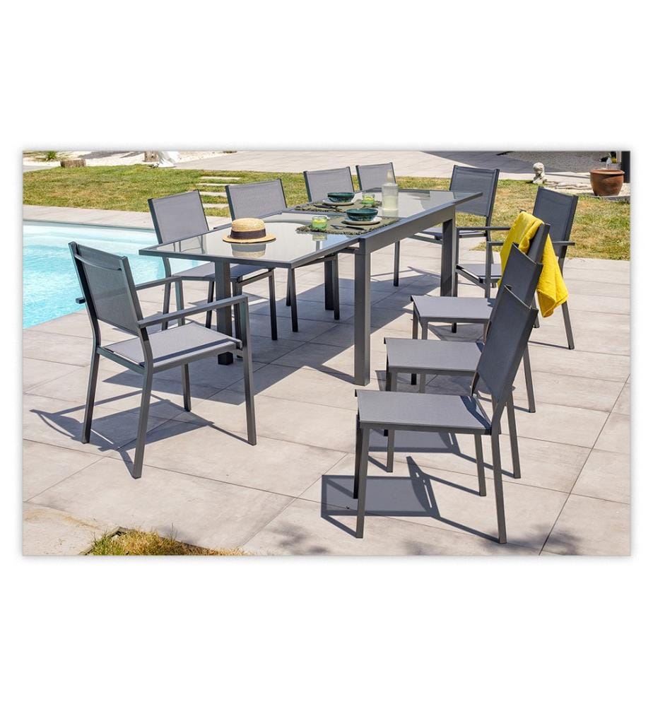 Tavolo da giardino Tolede, 8 sedie Tolede e 2 poltrone Tolede - Grigio antracite