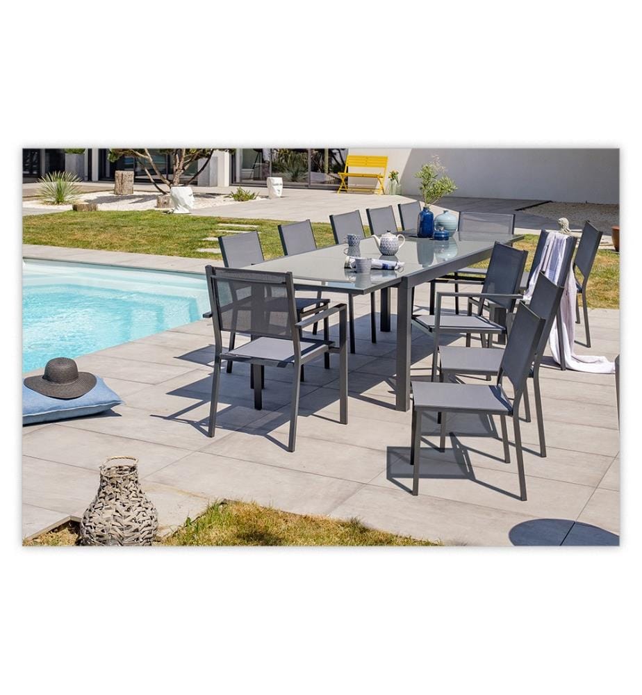 Tavolo da giardino Tolede, 10 sedie Tolede e 2 poltrone Tolede - Grigio antracite