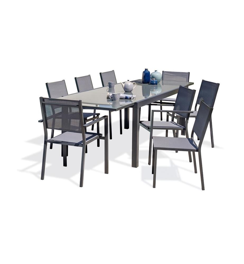 Tavolo da giardino Tolede, 6 sedie Tolede e 2 poltrone Tolede - Grigio antracite