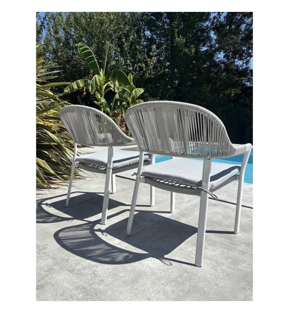 2er-Set Gartensessel ABELLA aus Aluminium und gewebtem Seil - WEISS