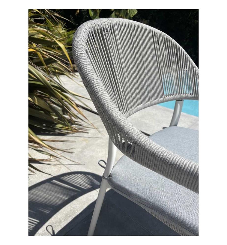 2er-Set Gartensessel ABELLA aus Aluminium und gewebtem Seil - WEISS
