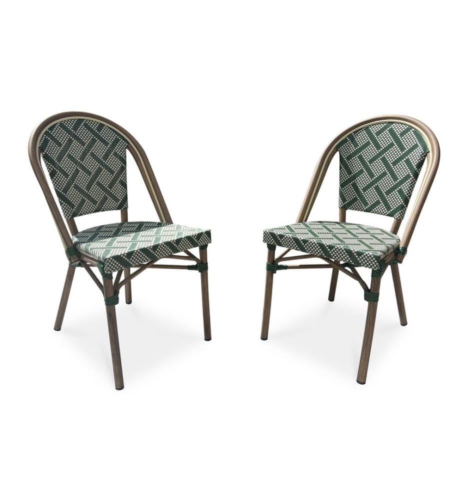 Lot de 2 fauteuils de jardin BISTRO empilables en aluminium effet bois et textilène - VERT