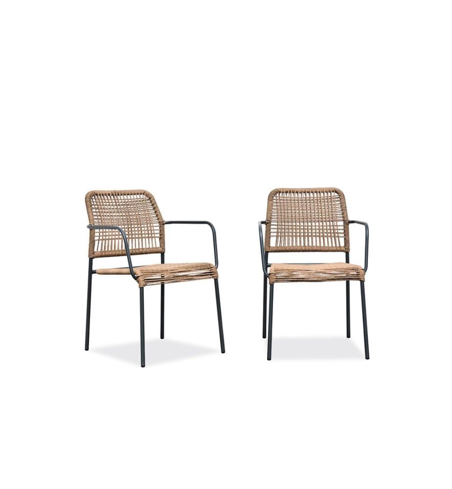 Set aus 2 stapelbaren Gartenstühlen MARCEAU aus Stahl und Seil - ANTHRACIT-GRAU