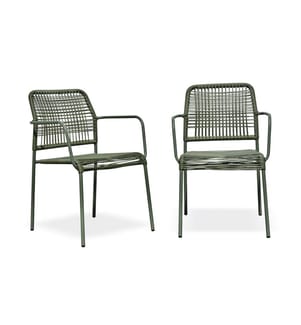 Set aus 2 stapelbaren MARCEAU-Gartensesseln aus Stahl und Seil - OLIVE