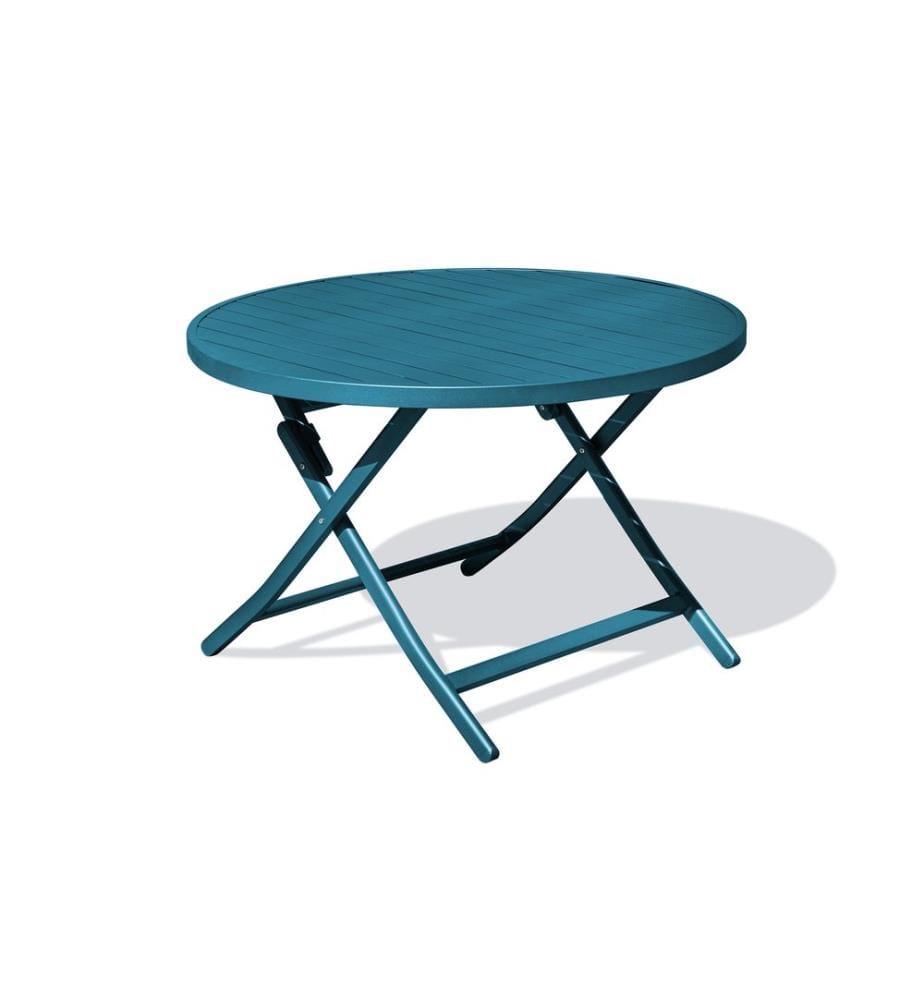 Table de jardin MARIUS (diam. 110 cm) pliante en aluminium - BLEU CANARD
