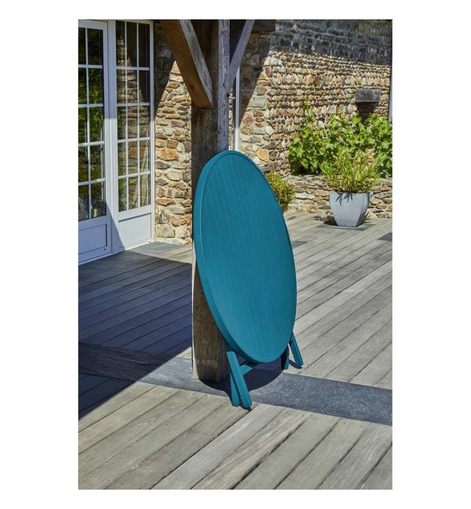 Table de jardin MARIUS (diam. 110 cm) pliante en aluminium - BLEU CANARD