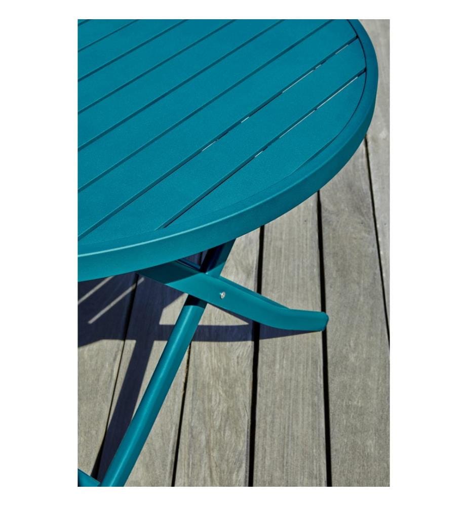 Table de jardin MARIUS (diam. 110 cm) pliante en aluminium - BLEU CANARD