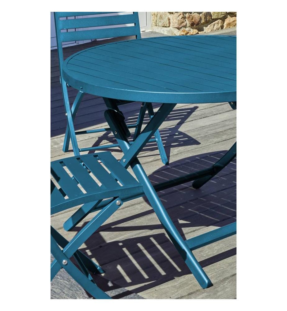 Table de jardin MARIUS (diam. 110 cm) pliante en aluminium - BLEU CANARD
