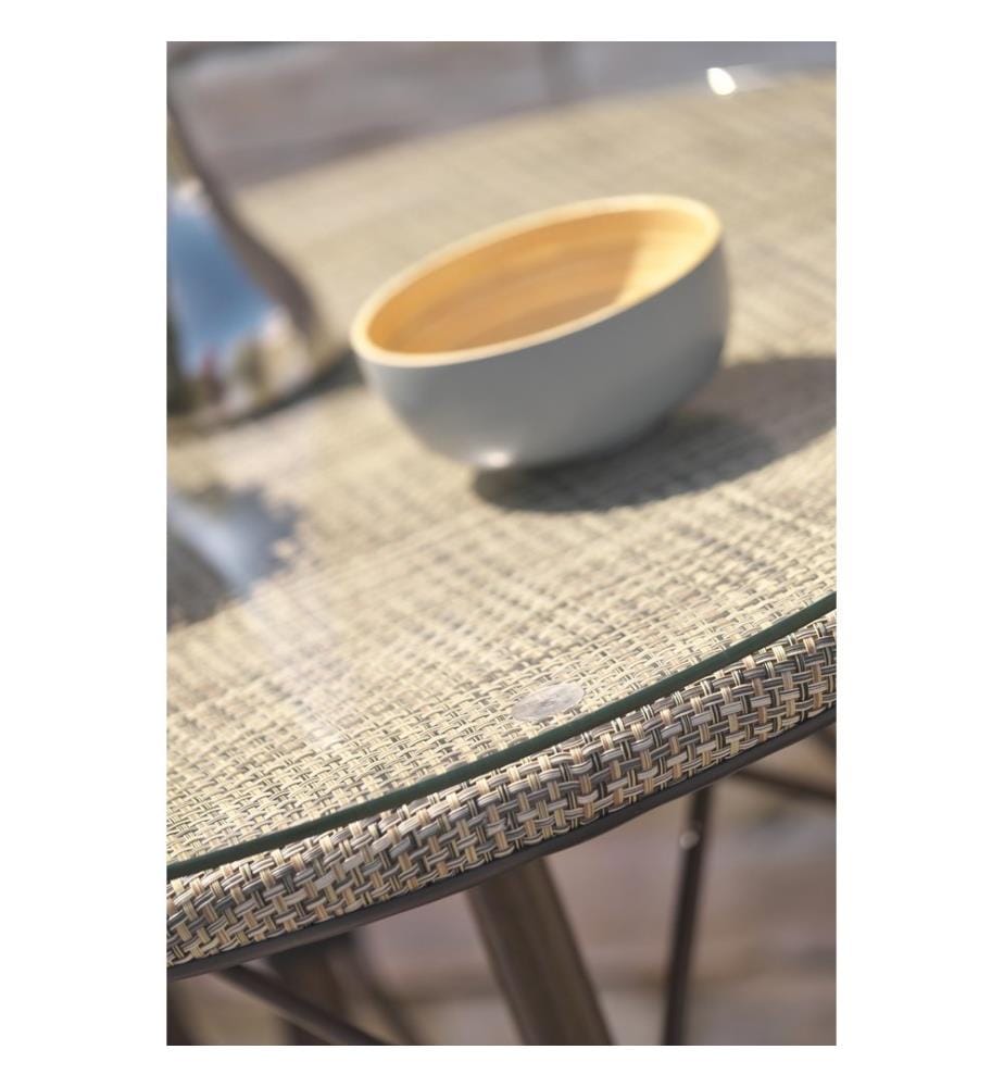 Tavolo da giardino rotondo USHUAIA (diam. 125 cm) in alluminio e textilene beige - MARRONE