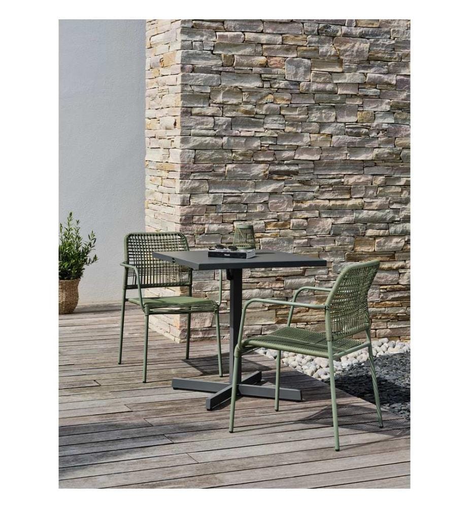 Tavolo da giardino LOUISE (70x70 cm) con piano pieghevole in acciaio e 2 poltrone MARCEAU - OLIVE