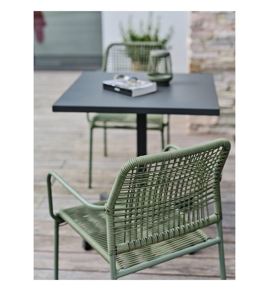 Tavolo da giardino LOUISE (70x70 cm) con piano pieghevole in acciaio e 2 poltrone MARCEAU - OLIVE