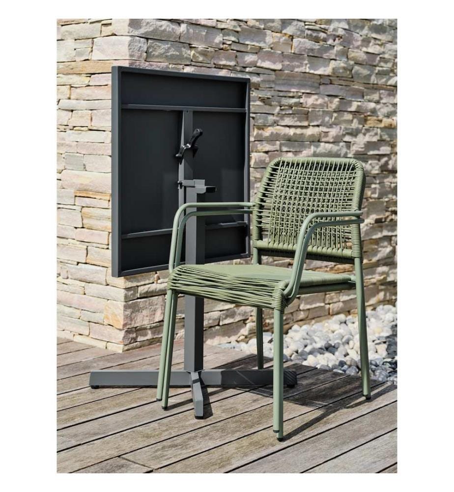 Tavolo da giardino LOUISE (70x70 cm) con piano pieghevole in acciaio e 2 poltrone MARCEAU - OLIVE