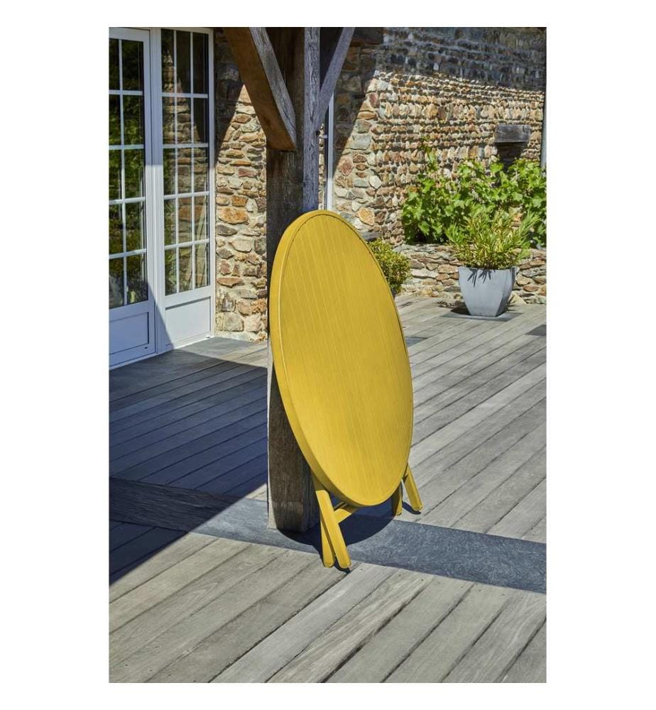Tavolo da giardino pieghevole MARIUS in alluminio (diam. 110 cm) e 4 sedie pieghevoli MARIUS - MOUTARDE