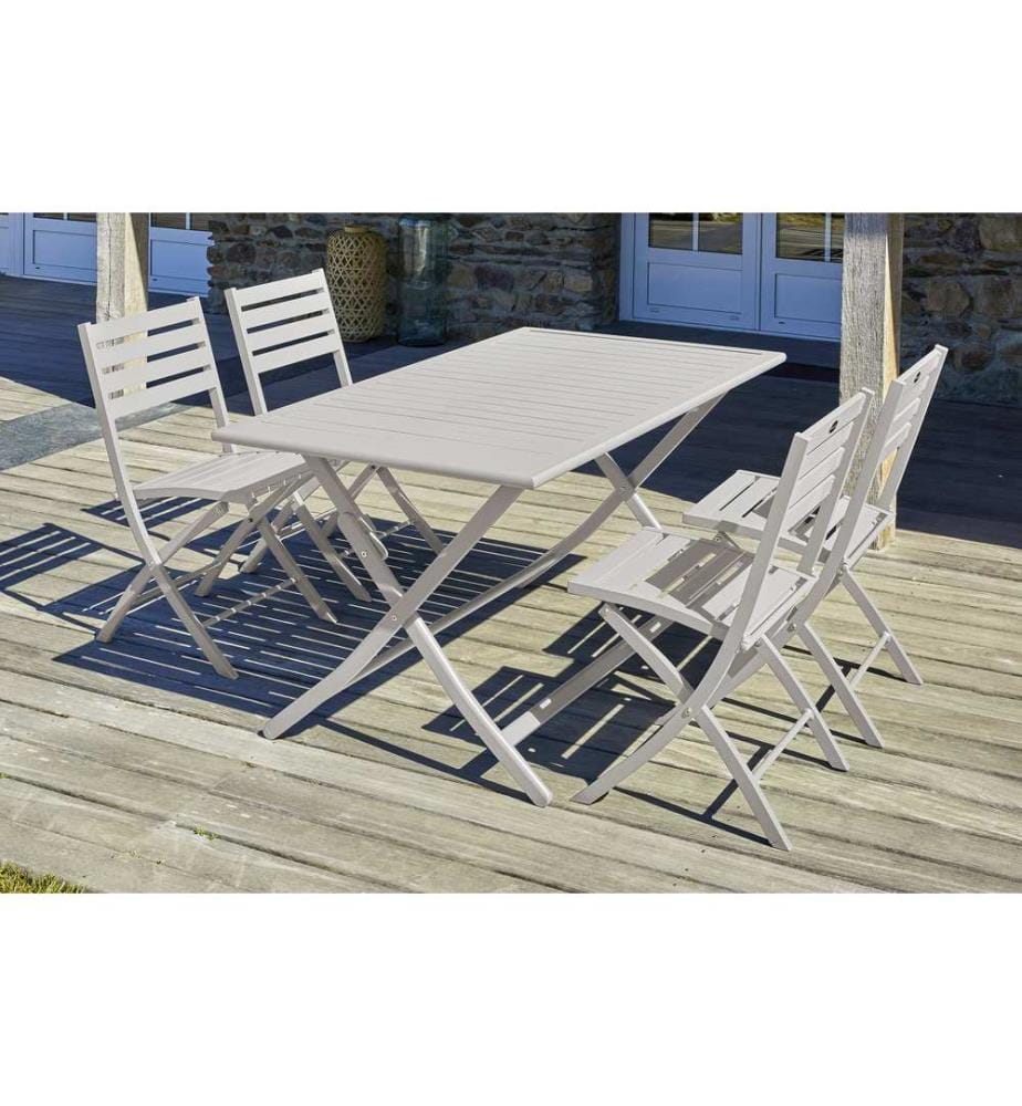 Set Gartentisch MARIUS (140x80 cm) klappbar aus Aluminium und 4 Klappstühle MARIUS - GRAU