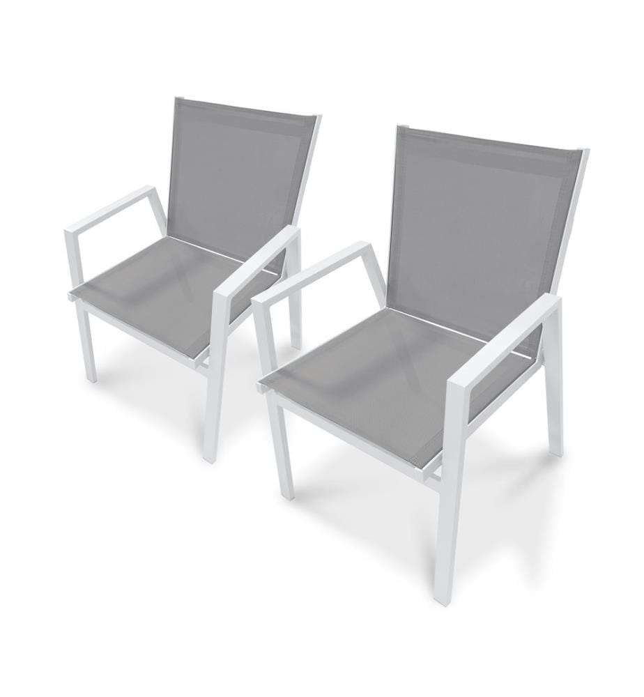 Set di 2 sedie da giardino impilabili FLORIDE in alluminio e textilene tortora - BIANCO