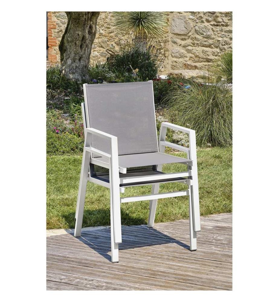Set di 2 sedie da giardino impilabili FLORIDE in alluminio e textilene tortora - BIANCO