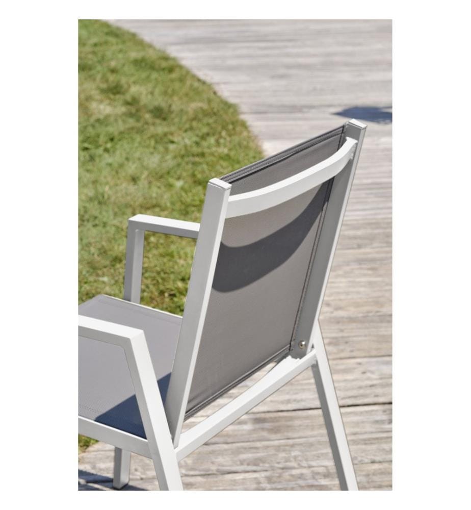 Set di 2 sedie da giardino impilabili FLORIDE in alluminio e textilene tortora - BIANCO