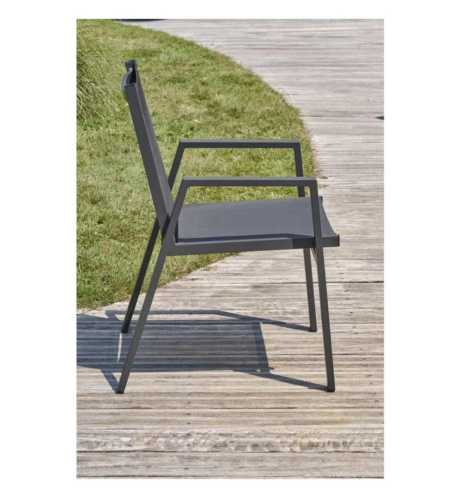 Set di 2 sedie da giardino impilabili FLORIDE in alluminio e textilene - GRIGIO ANTRACITE