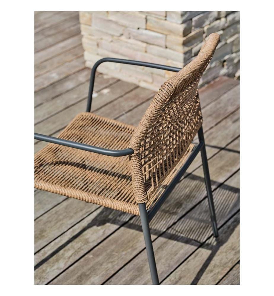 Fauteuil de jardin MARCEAU empilable en acier et corde - GRIS ANTHRACITE