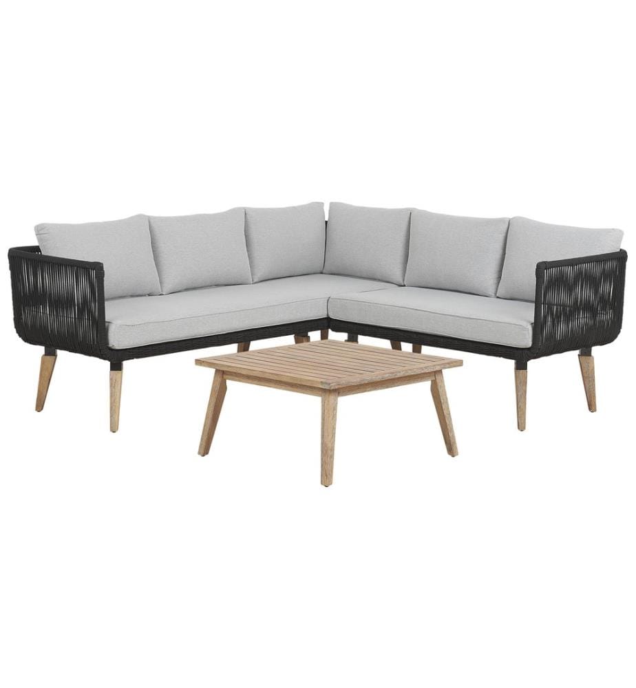 Garten Ecksofa mit Tisch 5-Sitzer ALCAMO linksseitig Akazienholz Schwarz