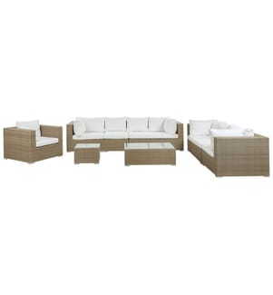 Lounge Set mit Tisch 8-Sitzer MAESTRO modular Polyrattan Hellbraun