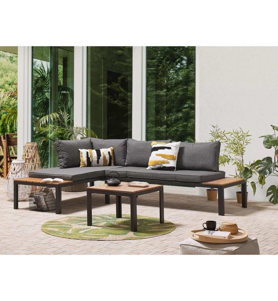 Garten Ecksofa mit Tisch 4-Sitzer PIENZA II rechtsseitig modular Grau