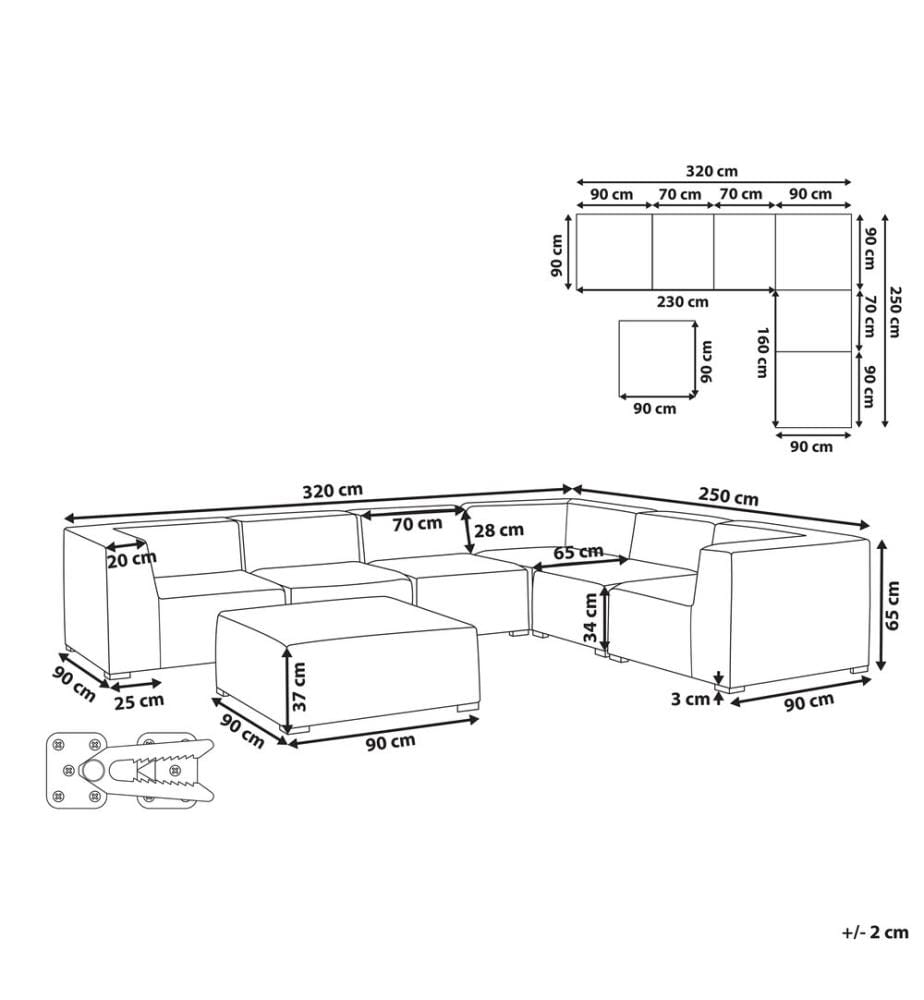 Garten Ecksofa mit Ottomane 7-Sitzer AREZZO linksseitig modular Grau