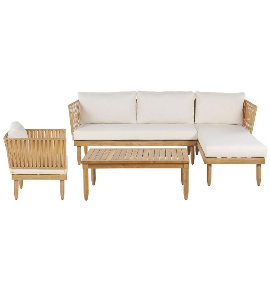 Lounge Set mit Tisch 4-Sitzer CREMONA linksseitig Akazienholz Cremeweiss