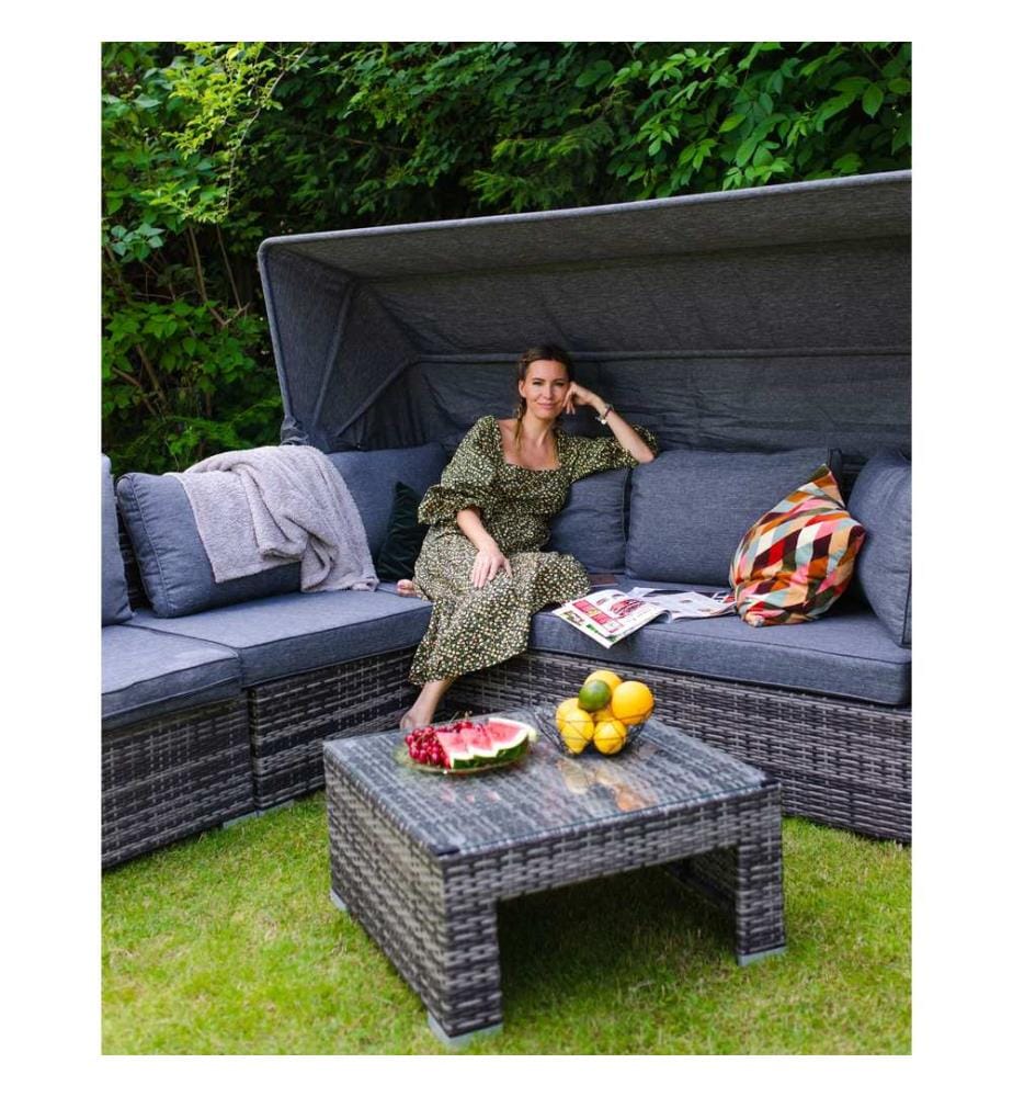 Lounge Set mit Tisch 6-Sitzer CORTE modular Polyrattan Dunkelbraun