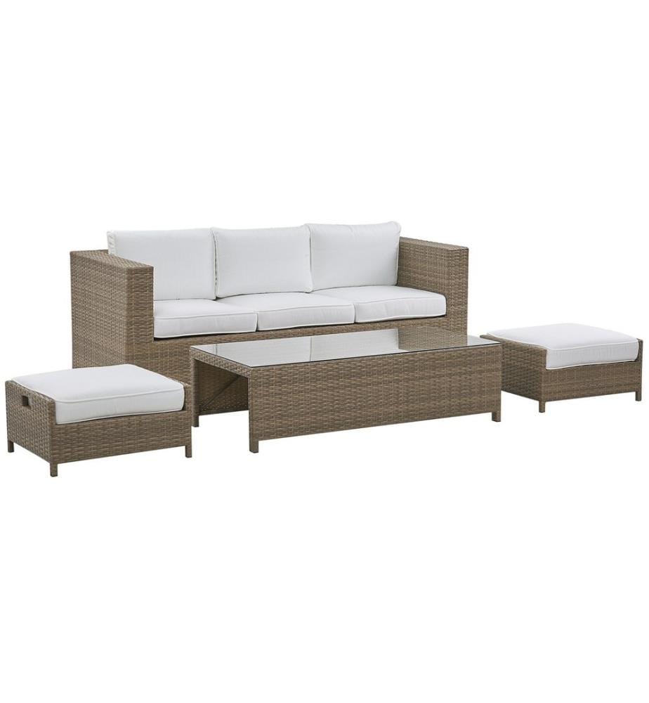 Lounge Set mit Tisch und Ottomane 5-Sitzer BELLUNO Polyrattan Weiss