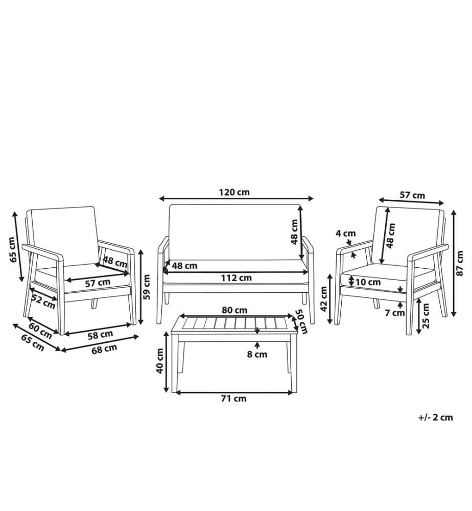 Set da giardino con tavolo 4 posti PALLANO Legno d'acacia Tortora